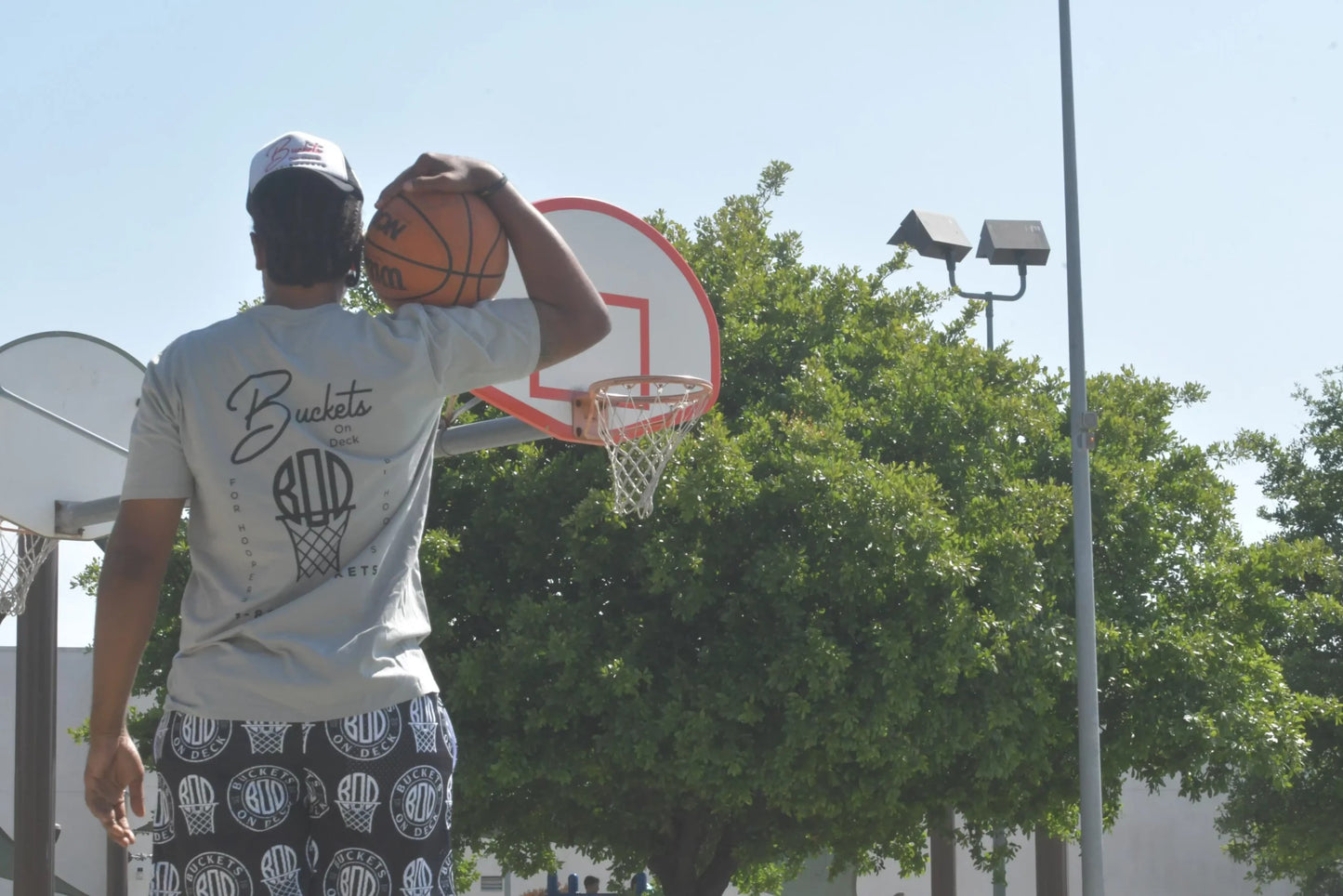 black and white shorts-slate t-shirt