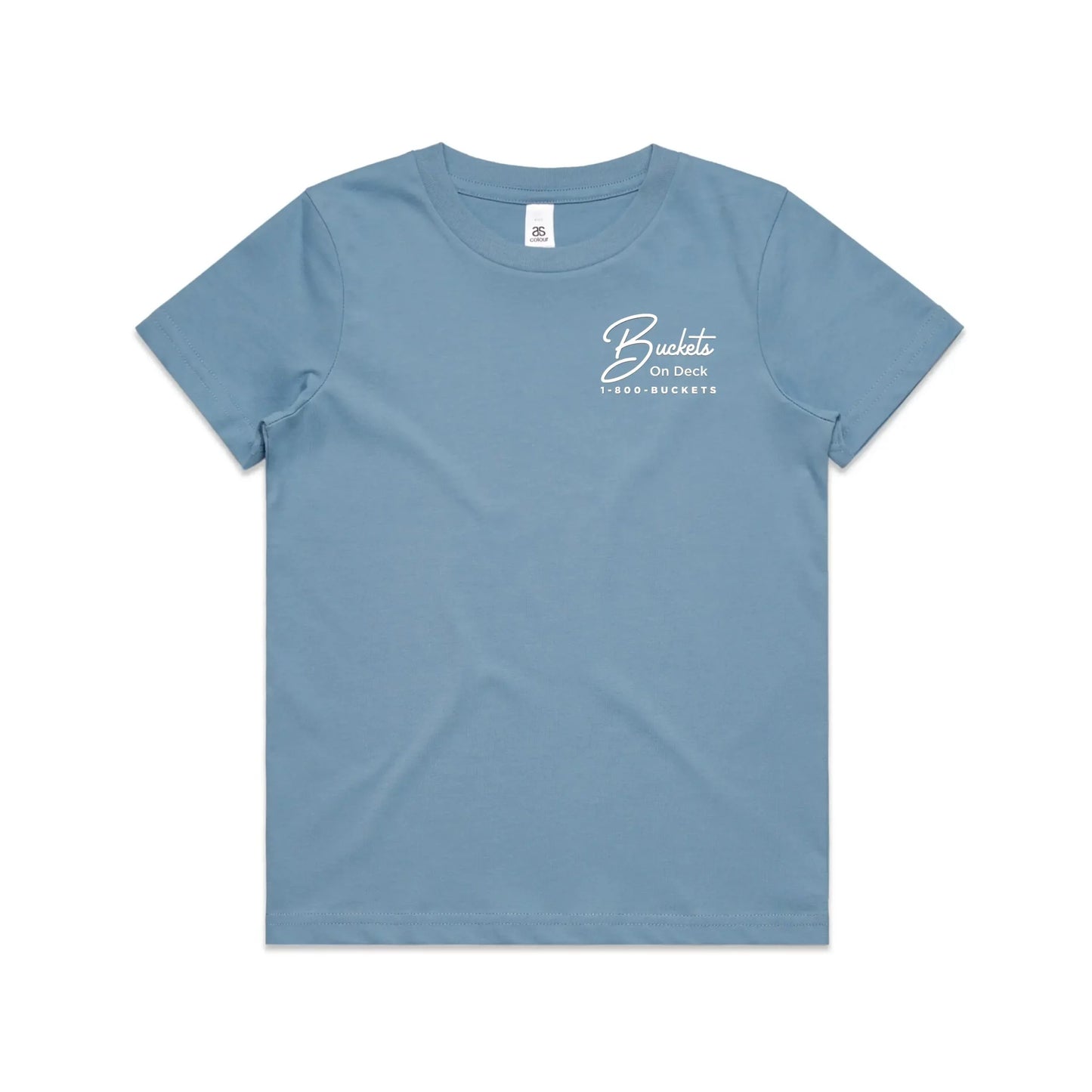 1-800-buckets-kids-carolina-tee-front-white