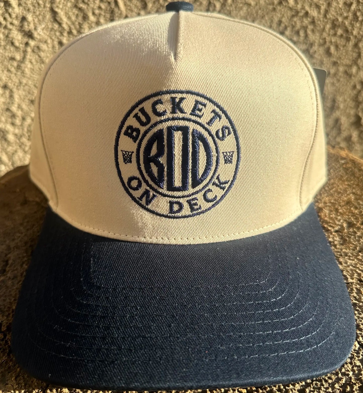 Khaki with Navy Brim and BOD Official Logo Snapback Hat
