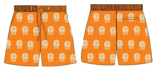 orange and white bod basket logo mesh shorts